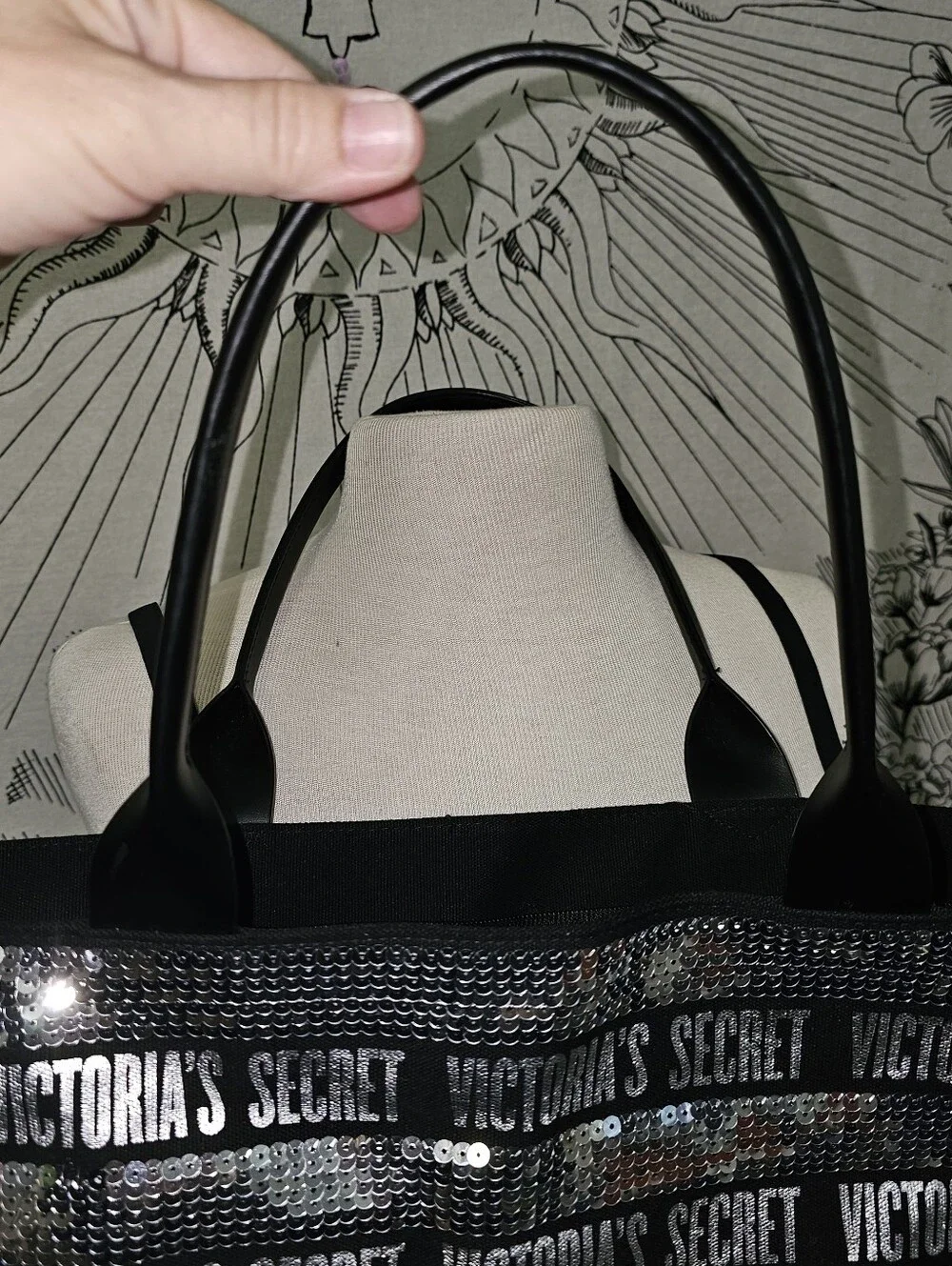 Black W/ Silver Sequins Victoria's Secret Tote 22x13x6